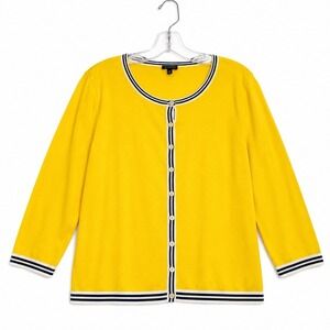Talbots Button Up Cardigan Size XL Yellow Round Neck Cotton Rayon Light
